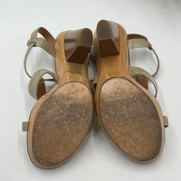 GIVENCHY Tan Wood‎ Platform Patent Leather T-Strap Cone Heel Sandals Sz 38/7.5 - Picture 10 of 15